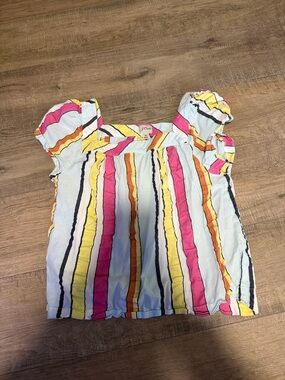 J. Crew Striped Puff-Sleeve Tank in White, Pink, Yellow, Black